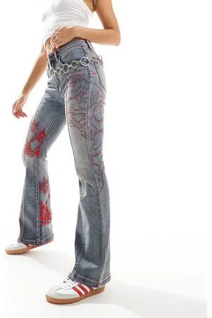 ED HARDY Rogue heart embroidered flare jeans in