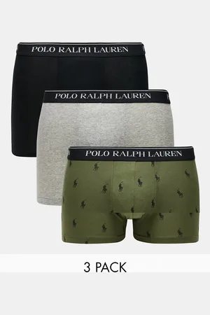 Ralph Lauren 3 pack trunks with logo waistband in khaki grey