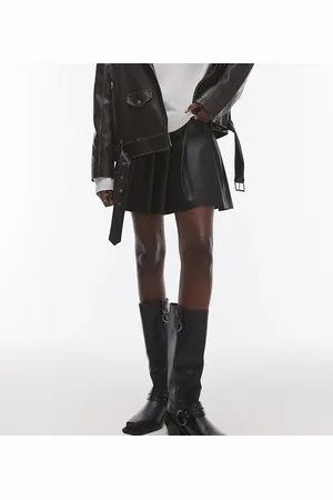Topshop Faux leather clean pleat mini skirt in