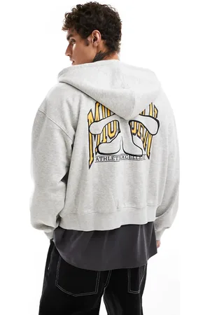 Weekday Boxy fit zip through hoodie with varisty embroidered graphic in melange