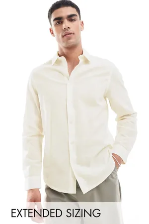 ASOS Smart linen mix regular fit shirt with penny collar in ecru