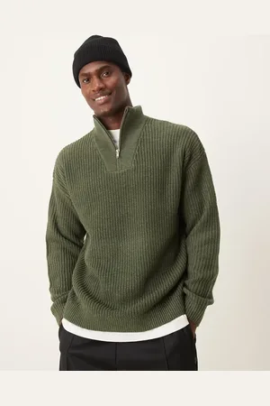 New Look 1/4 zip fisherman jumper in khaki