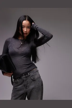 ARKET Merino wool knitted semi sheer long sleeve top in dark