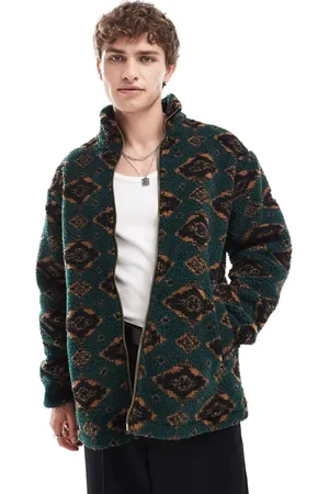 Wrangler Diamond print borg sherpa jacket in dark