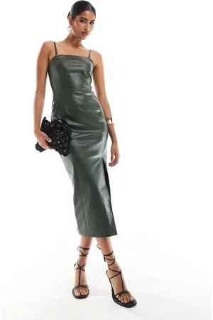 Style Cheat Bandeau leather look midi dress in