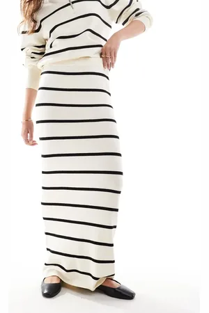 Y.A.S Knitted maxi skirt co-ord in cream and black stripes