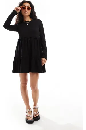 Miss Selfridge Long sleeve washed smock mini dress in