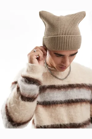 My Accessories Man ribbed square beanie in taupe