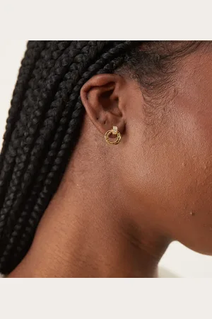 Orelia Pave interlocking circle stud earrings in 18k plated