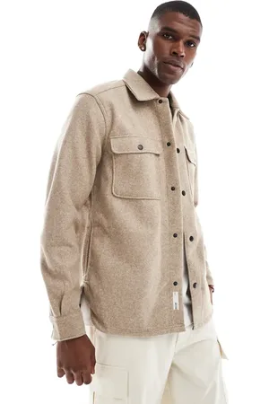 Only & Sons Faux wool overshirt in beige