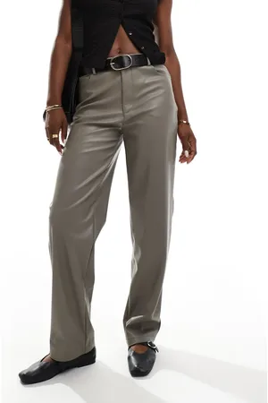 ASOS Faux leather straight leg trouser in taupe