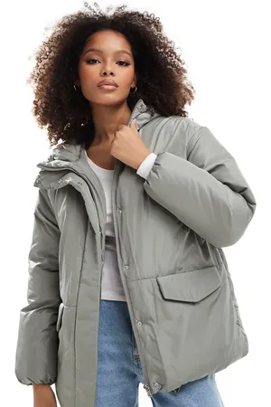 ASOS Oversized puffer jacket with hood in sage