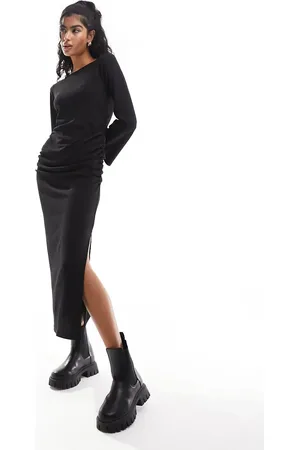 Y.A.S Ruched side textured jersey maxi dress with flared sleeves in