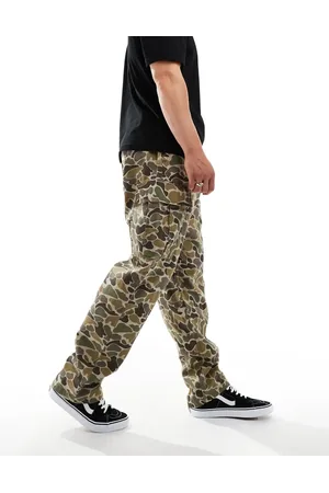 Vans Range baggy tapered trousers with elastic waist in brown and green abstract print