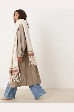 My Accessories Super soft oversized blanket scarf with stripe in cream