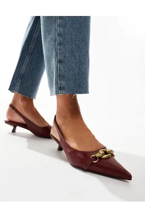 ASOS Shade chain detail slingback kitten heeled shoes in burgundy
