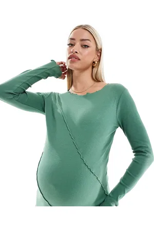 Mama;licious Mamalicious Maternity long sleeve jersey maxi dress in dark ivy