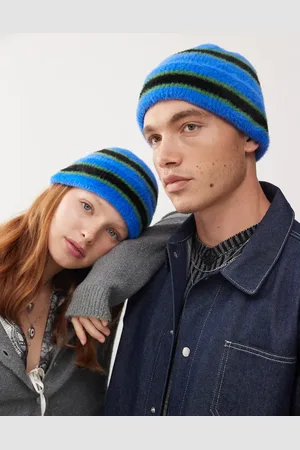 Reclaimed Unisex beanie in blue and black stripe