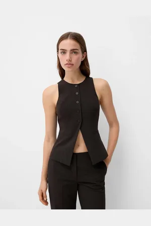 Bershka Round neck tailored waistcoat in pinstripe