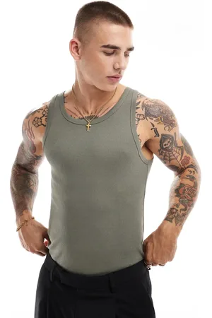 New Look Muscle fit rib vest in dark khaki