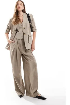 VERO MODA Aware textured pleated wide leg trouser co-ord in taupe melange