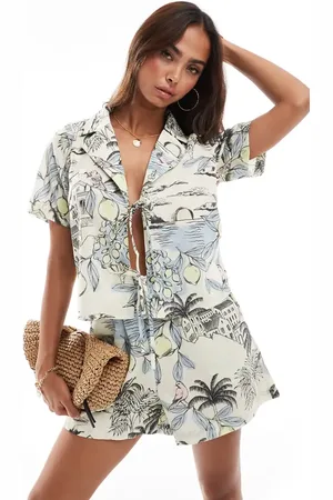 VERO MODA Boxy shirt co-ord in palm print