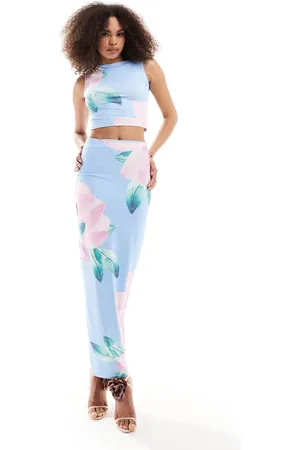 Murci Exclusive column maxi skirt co-ord in blue peony