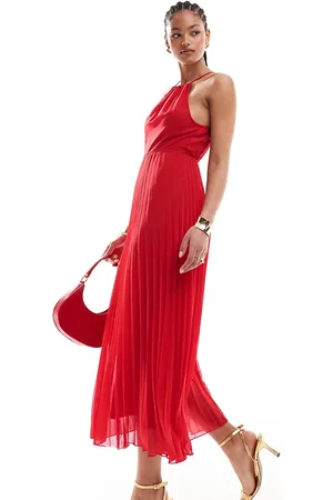 ASOS ASOS DESIGN Tall pleated chiffon midi dress with halter neck in