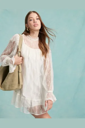 Miss Selfridge Lace frill smock dress in ivory