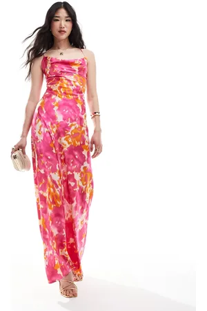 Object Satin low cross back maxi dress in abstract print