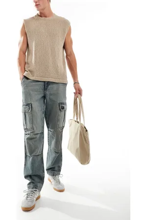 ASOS Straight leg jeans with cargo detail in mid wash
