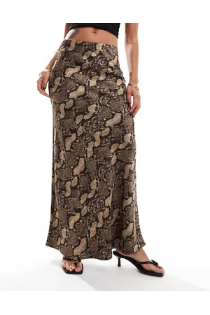 Y.A.S Satin high waist maxi skirt in snake print