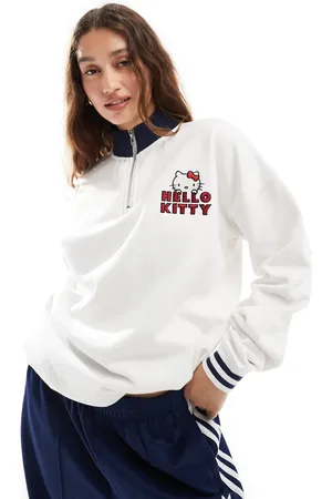 Daisy Street Funnel neck sweatshirt with navy contrast and Hello Kitty chest embroidery