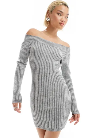 Glamorous Boat neck knitted mini dress in marl
