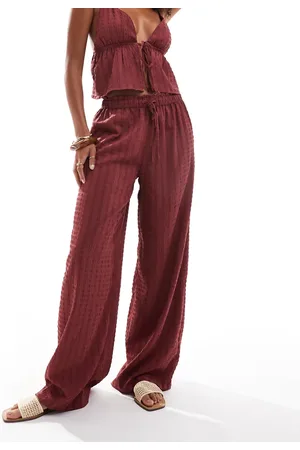 Esmée Esmee Exclusive beach textured wide leg trouser co-ord in cherry red