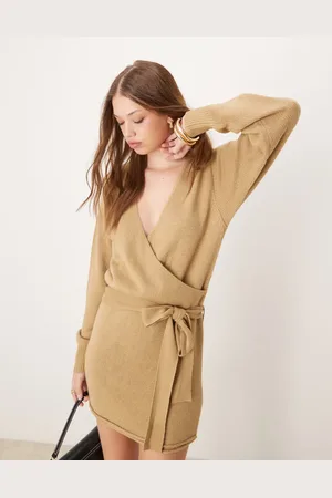 Glamorous Wrap knitted mini dress in khaki