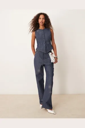 Ghospell Blakely denim studded jeans in dark wash co-ord