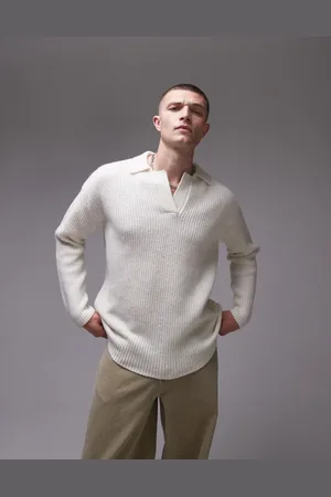 Topman Relaxed fit lambswool crew jumper in ecru