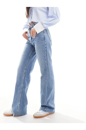 MANGO Straight leg raw hem jeans in