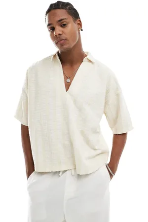 ASOS Oversized overhead shirt in textured beige stripe