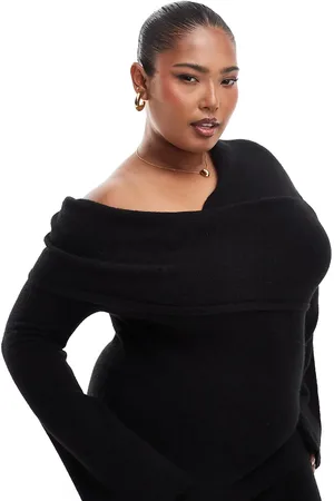 ASOS ASOS DESIGN Curve knitted asymmetric bardot top in