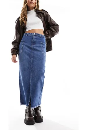 VERO MODA Split front maxi skirt with side pockets in dark denim