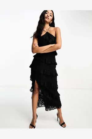Style Cheat Ruffle maxi dress with split in lace