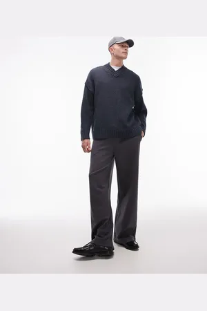 Topman Oversized v neck jumper in blue with exposed seam