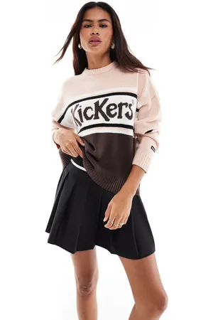 Kickers Relaxed knit jumper with stripe logo in and brown