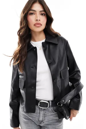 MANGO Boxy leather look jacket in
