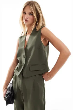 Pieces® Tailored waistcoat co-ord in khaki