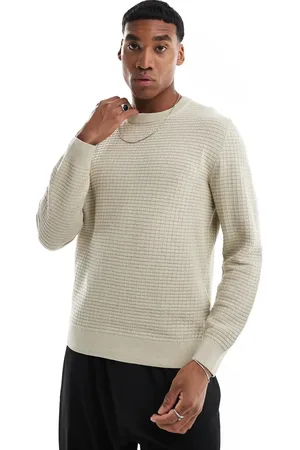 Only & Sons Waffle crew neck jumper in beige