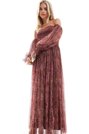 Lace & Beads Lace and Beads Petite long sleeve tulle ruffle maxi dress in floral