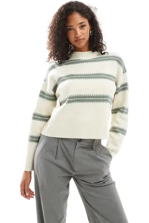 VERO MODA High neck jumper in cream with stripes